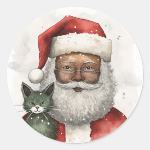 Joyful Holiday Greetings from Black Santa Classic Round Sticker