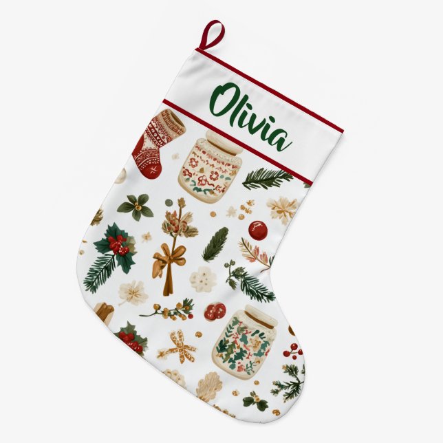 Joyful Holiday Pattern | Christmas Stocking  (Front (Hanging))