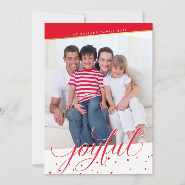 JOYFUL HOLIDAY PHOTO stylish calligraphy gold red Card (Front)