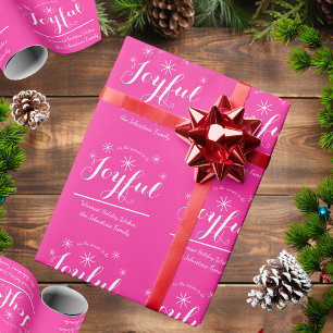 Joyful Holiday Script Chic Hot Pink Christmas Gift Wrapping Paper