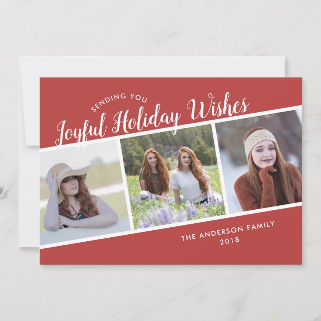 Joyful Holiday Wishes | 3 Photo Christmas (Front)