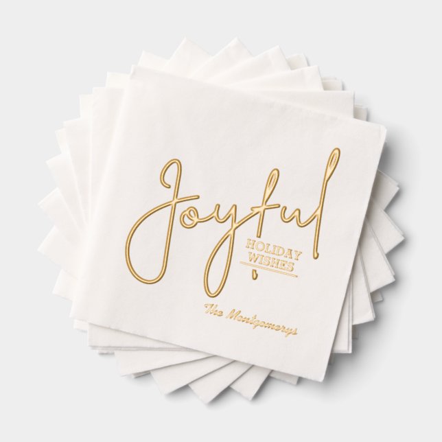 JOYFUL Holiday Wishes Gold Foil Napkins (Insitu (Stacked))