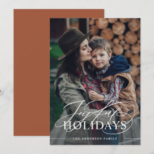 Joyful Holidays Elegant Script Photo Terracotta Holiday Card