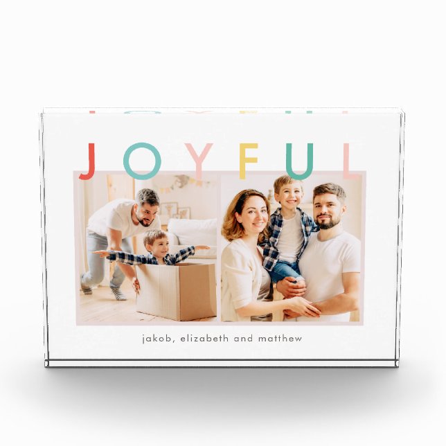 Joyful Holidays Modern Simple Colourful Fun Holida Photo Block (Front)