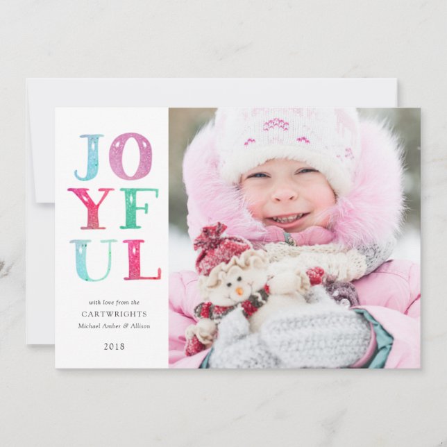 JOYFUL HOLIDAYS Whimsical Pastel One Photo Holiday Card (Front)