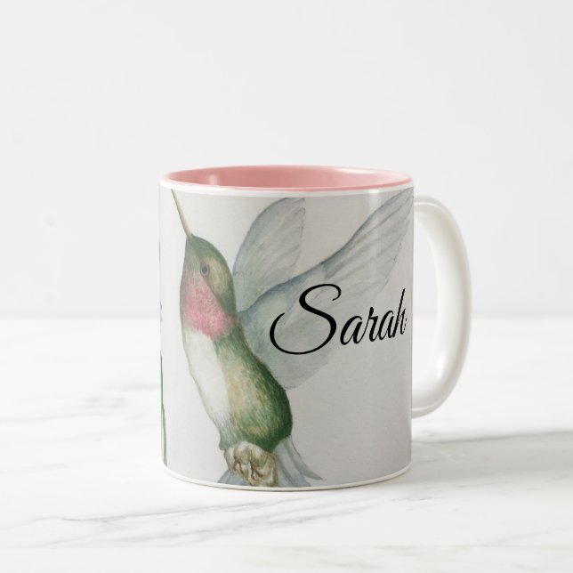 Joyful Hummingbird Watercolor Elegant Name Two-Tone Coffee Mug (Front Right)