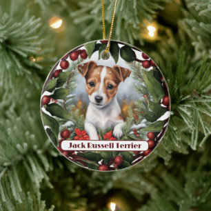 Joyful Jack Russel, Personalize Christmas  Ceramic Tree Decoration