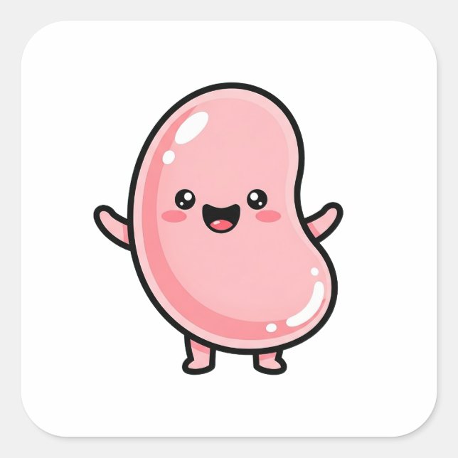 Joyful Jellybean – Cute Kawaii Illustration Square Sticker (Front)
