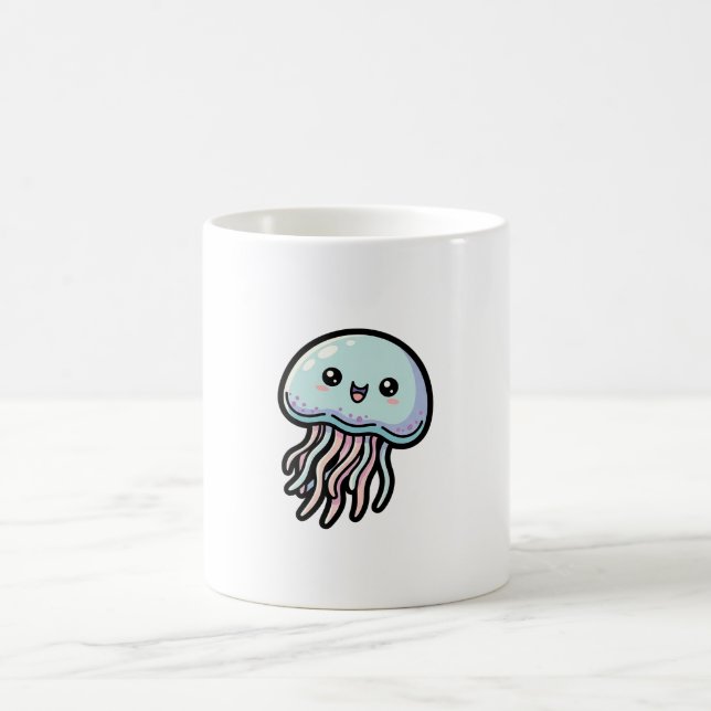 Joyful Jellyfish – Cute Kawaii Illustration Coffee Mug (Center)