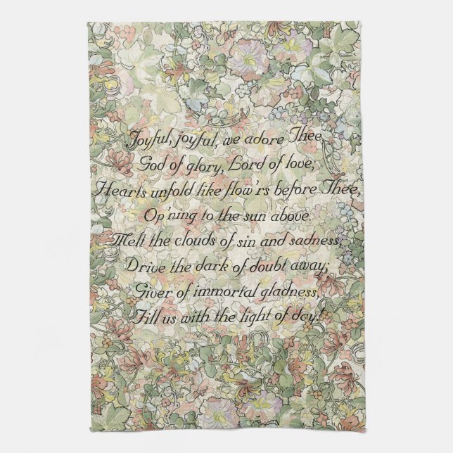 Joyful Joyful Hymn Floral Mucha Art Nouveau Towel (Vertical)