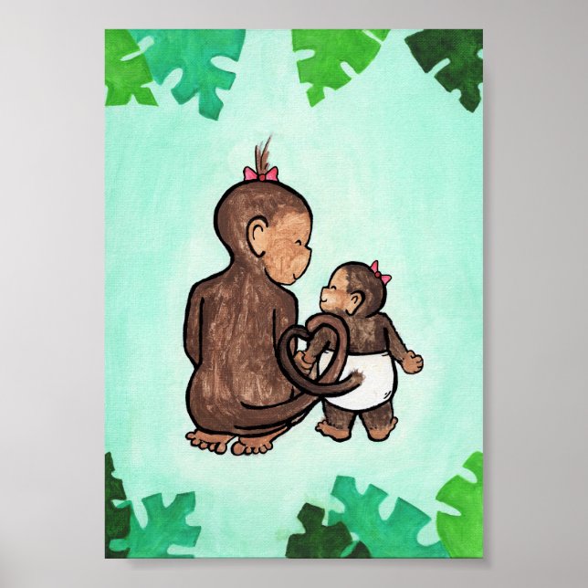 Joyful Jungle Monkeys Art Print-Monkey Sisters Poster (Front)