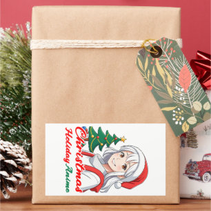 Joyful kawaii girl - Christmas Holiday Anime Rectangular Sticker