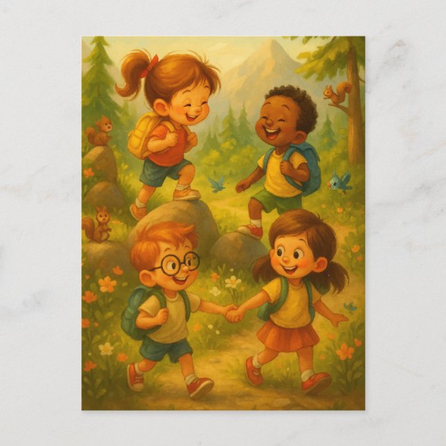 Joyful Kids Hiking – Classroom Adventure Poster Postcard (Front)