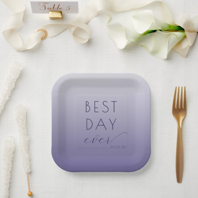 Joyful Lavender Gradient Calligraphy Paper Plate (Wedding)