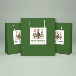 Joyful Leopard Christmas Tree Gift Bag Custom Name