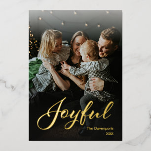 Joyful Lettering Overlay Photo Foil Holiday Card