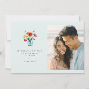 Joyful Light Blue Floral Photo Save The Date