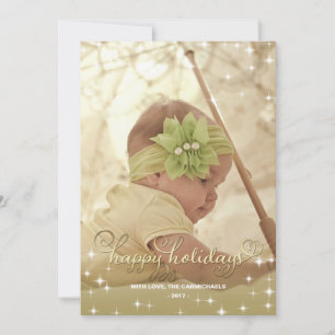 Joyful Lights Gold Happy Holidays Photo Card