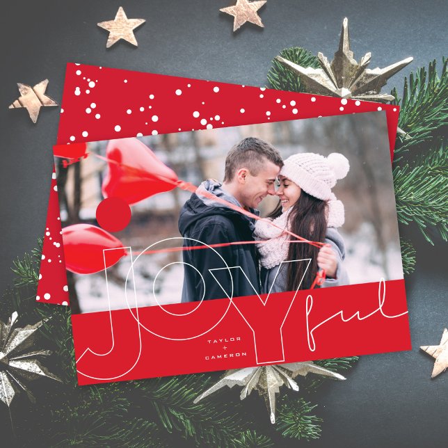 Joyful Lines Big Red Dot Modern Typography Photo Holiday Card (Creator Uploaded)