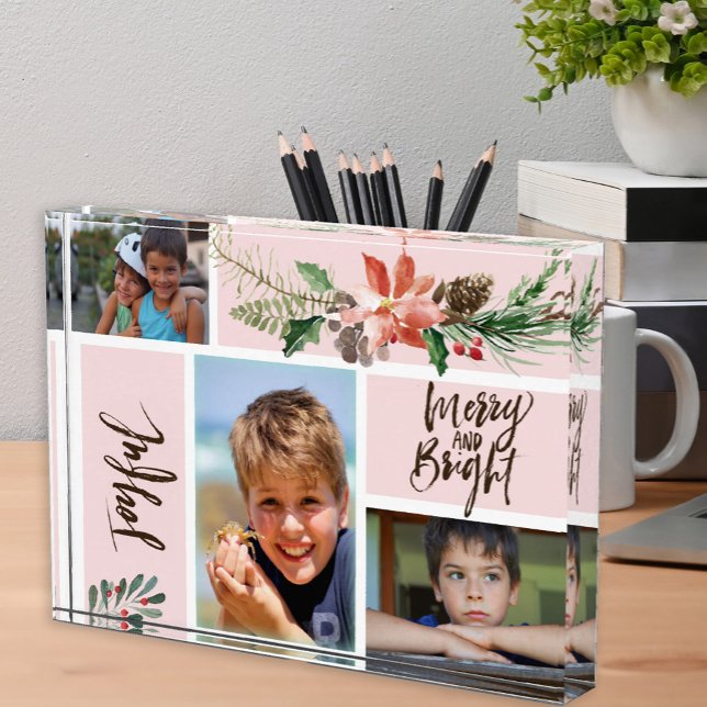 Joyful Merry and Bright Blush Floral Collage Photo Block (Creator Uploaded)