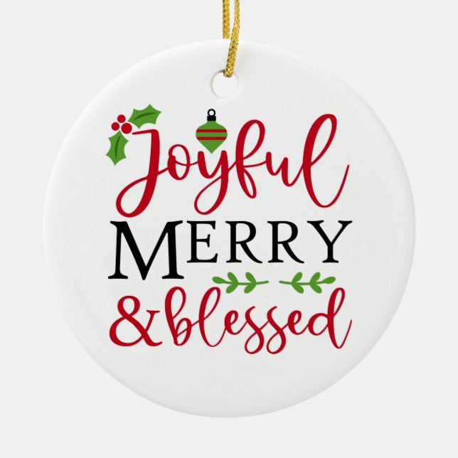 Joyful Merry & Blessed Ceramic Tree Decoration (Front)