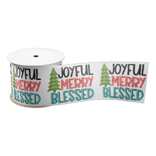 Joyful Merry Blessed Christmas Tree Modern Holiday Satin Ribbon