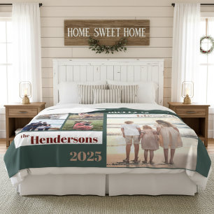 Joyful Merry Blessed Family Christmas Photo Green Fleece Blanket