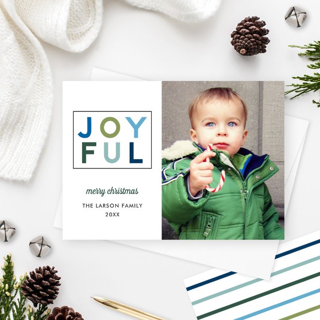 Joyful Merry Christmas Color Block Photo Holiday Card (Creator Uploaded)