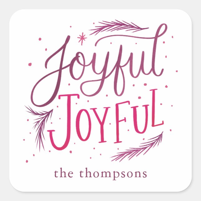 Joyful Merry Christmas Envelope and Gift Square Sticker (Front)