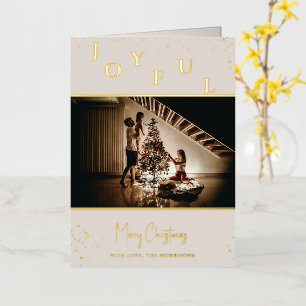 Joyful   Merry Christmas   Family Photo Gold Foil Greeting Card