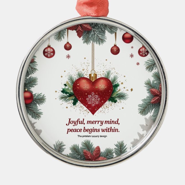 Joyful Merry Mind — Premium Round Christmas Orname Metal Tree Decoration (Front)