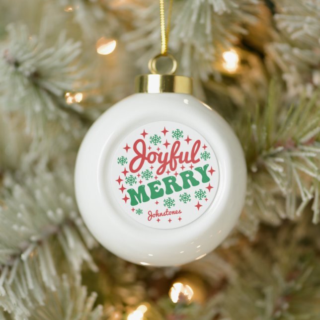 Joyful Merry Personalised Ceramic Holiday Ceramic Ball Christmas Ornament (Tree)