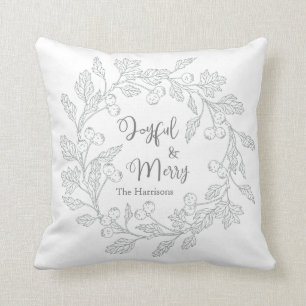 Joyful Merry Winter Berries Wreath Christmas Cushion