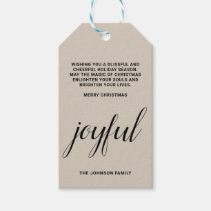 Joyful minimal holiday Christmas Gift Tags