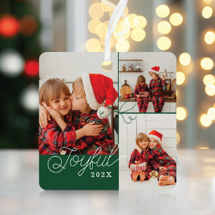 Joyful Minimal Photo Collage Present Ribbon Green Metal Tree Decoration