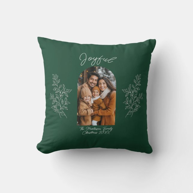 Joyful Modern Arch Family Photo Christmas Cushion (Front)