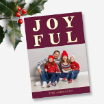 Joyful Modern Burgundy Photo Christmas Gold Foil Holiday Card<br><div class="desc">Personalised Joyful Modern Burgundy Photo Christmas Gold Foil Holiday Card.</div>