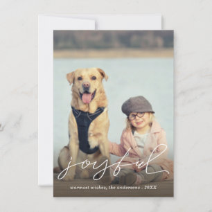 Joyful Modern Christmas Handwriting Script Photo Holiday Card