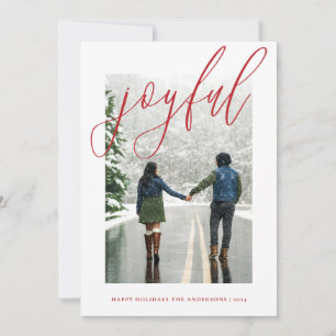 Joyful Modern Christmas Handwritten Script Photo H Holiday Card