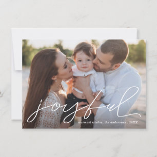 Joyful Modern Christmas Handwritten Script Photo Holiday Card