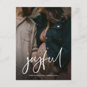 Joyful Modern Christmas Handwritten Script Photo Holiday Postcard