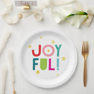 JOYFUL modern colourful bold bright typography Paper Plate