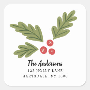 Joyful Modern Fun Holiday Berry Christmas Address Square Sticker