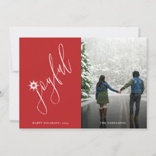 Joyful Modern Handwritten Script Photo Holiday Car Card