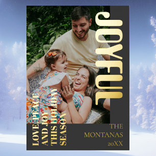 Joyful Modern Holiday Family Photo Charcoal Grey