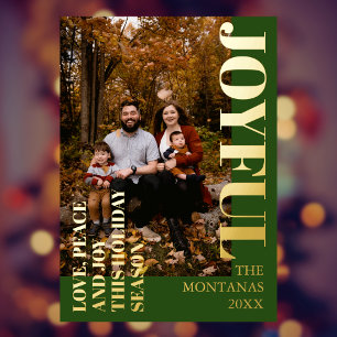 Joyful Modern Holiday Family Photo Forest Green