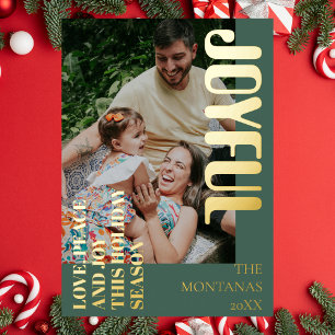 Joyful Modern Holiday Family Photo Olive Green