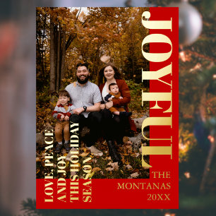 Joyful Modern Holiday Family Photo   Rich Red