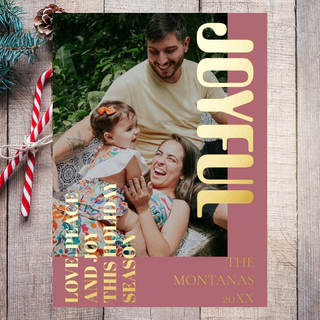 Joyful Modern Holiday Family Photo Rose Gold (Creator Uploaded)