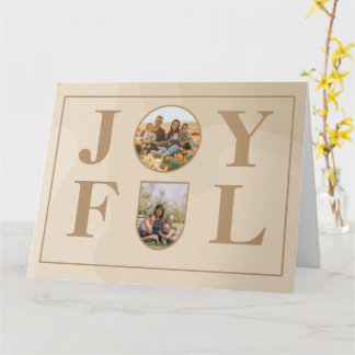 Joyful | Modern Minimalist Beige Arch Two Photo  Card
